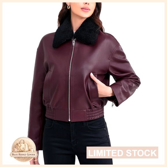 Cropped Lambskin Bomber Jacket with Removable Sherpa Collar